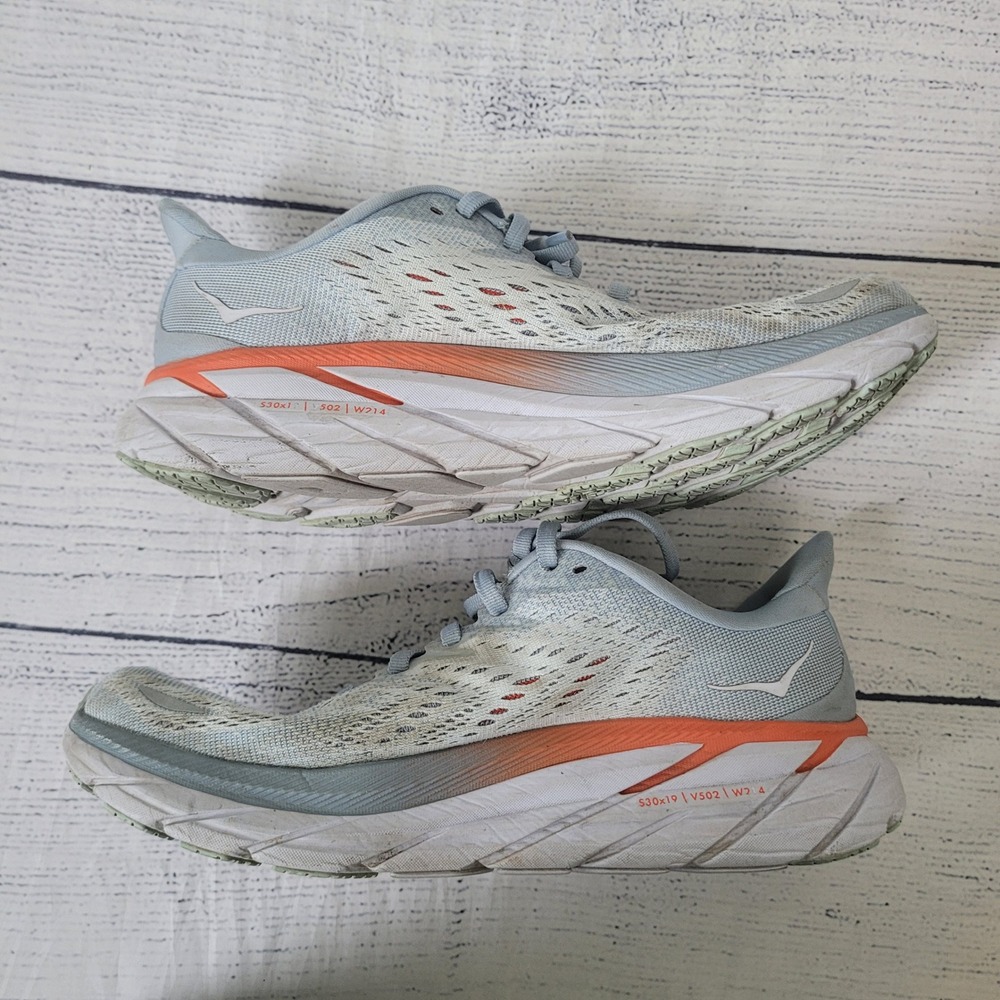Hoka One One Clifton 8 Women‎ Running Shoes Light Blue Orange Size 6.5B